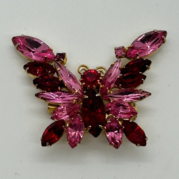 Vintage Juliana Butterfly Brooch Pink Fuchsia Rhinestone Pin Retro Gold Tone 762 - Picture 2 of 16